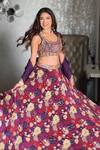 Shop_Mehak Murpana_Purple Organza, Crepe Sequins, Embroidery, Zari Round Bloom Print Lehenga Set 