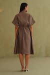 Shop_Midori By Sgv_Gray Cotton, Silk, Chanderi Sequins Collared Designer Hand Embroidered Jun Dress _at_Aza_Fashions