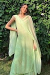 Buy_Label Aishwaryrika_Green Georgette Embroidery, Chains Round Dreamy Chikankari Kurta Palazzo Set _at_Aza_Fashions