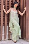 Shop_Label Aishwaryrika_Green Georgette Embroidery, Chains Round Dreamy Chikankari Kurta Palazzo Set _Online_at_Aza_Fashions