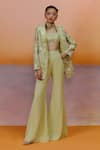 Buy_Mishru_Green Organza Embroidery Square Neck Designer Sea Blazer Set _at_Aza_Fashions