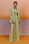 Shop_Mishru_Green Organza Embroidery Square Neck Designer Sea Blazer Set _at_Aza_Fashions