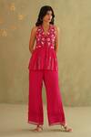 Buy_Midori By Sgv_Pink Crepe, Silk Embroidery, Sequins V-neck Hot Hand Pant Set _at_Aza_Fashions