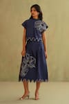 Buy_Midori By Sgv_Blue Cotton, Chanderi, Silk Embroidery, Sequins Round Midnight Hand Skirt Set _at_Aza_Fashions