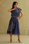 Midori By Sgv_Blue Cotton, Chanderi, Silk Embroidery, Sequins Round Midnight Hand Skirt Set _at_Aza_Fashions