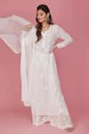Buy_LABEL AISHWARYRIKA_White Chiffon, Georgette Chikankari Notched Kurta Set _Online_at_Aza_Fashions