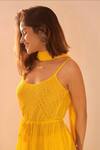 Buy_LABEL AISHWARYRIKA_Yellow Georgette Chikankari, Mukaish Scoop Neck Short Kurta _at_Aza_Fashions