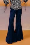 Buy_Mishru_Navy Silk, Satin Embroidery Collared Blue Designer Yuan Top Set _Online_at_Aza_Fashions