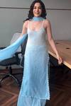 Shop_Label Aishwaryrika_Blue Georgette Lace, Embroidery Dreamy Frost Ombre Chikankari Kurta Palazzo Set 