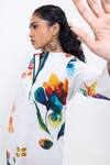 Buy_Pop Sugar_Multi Color Cotton Split V-neck Hand Printed Floral Kurta And Pant Set _Online_at_Aza_Fashions