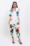 Buy_Pop Sugar_Multi Color Cotton Split V-neck Hand Printed Floral Kurta And Pant Set _at_Aza_Fashions