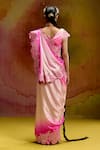 Shop_Kavitha Gutta_Pink Satin Embroidery, Zari V-neck Baby Ombre Saree With Border _at_Aza_Fashions