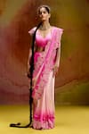 Kavitha Gutta_Pink Satin Embroidery, Zari V-neck Baby Ombre Saree With Border _Online_at_Aza_Fashions
