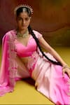 Buy_Kavitha Gutta_Pink Satin Embroidery, Zari V-neck Baby Ombre Saree With Border 