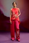 Kavitha Gutta_Pink Satin Zari, Embroidery High Neck Asymmetric Top And Pant Set _Online_at_Aza_Fashions