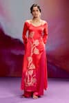 Kavitha Gutta_Pink Satin Zari Round Neck Orange And Kurta Set _at_Aza_Fashions