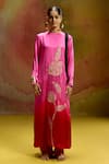 Shop_Kavitha Gutta_Pink Satin Applique Round Neck Ombre And Red Kurta Pant Set _Online_at_Aza_Fashions