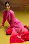Kavitha Gutta_Pink Satin Applique Round Neck Ombre And Red Kurta Pant Set _at_Aza_Fashions