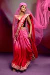 Buy_Kavitha Gutta_Pink Satin Zari Square Neck Ombre Saree With Applique _at_Aza_Fashions
