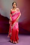 Shop_Kavitha Gutta_Pink Satin Zari Square Neck Ombre Saree With Applique _at_Aza_Fashions