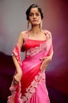 Kavitha Gutta_Pink Satin Zari Square Neck Ombre Saree With Applique _at_Aza_Fashions