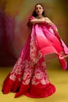 Kavitha Gutta_Pink Satin Zari, Embroidery Off-shoulder Red Petal Lehenga Set _Online_at_Aza_Fashions