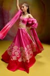 Buy_Kavitha Gutta_Pink Satin Zari, Embroidery Off-shoulder Red Petal Lehenga Set _Online_at_Aza_Fashions