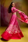 Kavitha Gutta_Pink Satin Zari, Embroidery Off-shoulder Red Petal Lehenga Set _at_Aza_Fashions