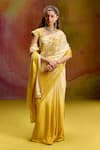 Buy_Kavitha Gutta_Yellow Satin Embroidery, Zari Sweetheart Neck Light Ombre Saree With Blouse _at_Aza_Fashions