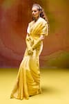Shop_Kavitha Gutta_Yellow Satin Embroidery, Zari Sweetheart Neck Light Ombre Saree With Blouse _Online_at_Aza_Fashions