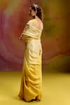 Shop_Kavitha Gutta_Yellow Satin Embroidery, Zari Sweetheart Neck Light Ombre Saree With Blouse _at_Aza_Fashions