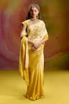 Kavitha Gutta_Yellow Satin Embroidery, Zari Sweetheart Neck Light Ombre Saree With Blouse _at_Aza_Fashions