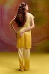 Shop_Kavitha Gutta_Yellow Satin Zari, Applique Round Neck Floral Ombre Kurta Set _at_Aza_Fashions