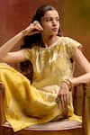Buy_Kavitha Gutta_Yellow Satin Zari, Applique Round Neck Floral Ombre Kurta Set _Online_at_Aza_Fashions