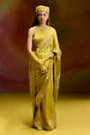 Kavitha Gutta_Green Satin Zari, Embroidery Round Neck Mehandi Saree And Blouse Set _Online_at_Aza_Fashions