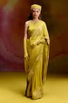 Buy_Kavitha Gutta_Green Satin Zari, Embroidery Round Neck Mehandi Saree And Blouse Set _at_Aza_Fashions