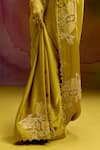Buy_Kavitha Gutta_Green Satin Zari, Embroidery Round Neck Mehandi Saree And Blouse Set 