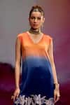 Shop_Kavitha Gutta_Orange Satin Zari V-neck Ombre Kurta Set With Work _at_Aza_Fashions