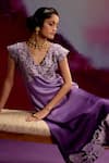 Buy_Kavitha Gutta_Lavender Satin Zari V-neck Ombre Kurta Pant Set _Online_at_Aza_Fashions