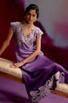 Shop_Kavitha Gutta_Lavender Satin Zari V-neck Ombre Kurta Pant Set _at_Aza_Fashions