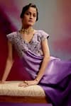 Kavitha Gutta_Lavender Satin Zari V-neck Ombre Kurta Pant Set _at_Aza_Fashions