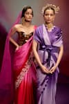 Kavitha Gutta_Lavender Satin Zari V-neck Ombre Saree With Scalloped Blouse _Online_at_Aza_Fashions