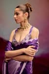 Shop_Kavitha Gutta_Lavender Satin Zari V-neck Ombre Saree With Scalloped Blouse _Online_at_Aza_Fashions