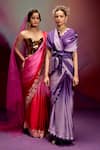 Shop_Kavitha Gutta_Lavender Satin Zari V-neck Ombre Saree With Scalloped Blouse _at_Aza_Fashions