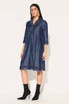 Buy_Linetribe__Blue Denim Embroidery Collared Lumira Dress _Online_at_Aza_Fashions