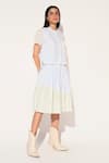 Shop_Linetribe__White Cotton Round Neck Striped Shirt And Skirt Set _Online_at_Aza_Fashions