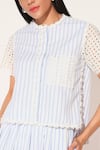Shop_Linetribe__White Cotton Round Neck Striped Shirt And Skirt Set 