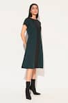 Linetribe__Green Crepe Round Neck Designer Oberon Dress _Online_at_Aza_Fashions