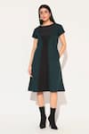 Buy_Linetribe__Green Crepe Round Neck Designer Oberon Dress _at_Aza_Fashions