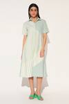Linetribe__Green Cotton Collared Auriel Striped Dress _at_Aza_Fashions